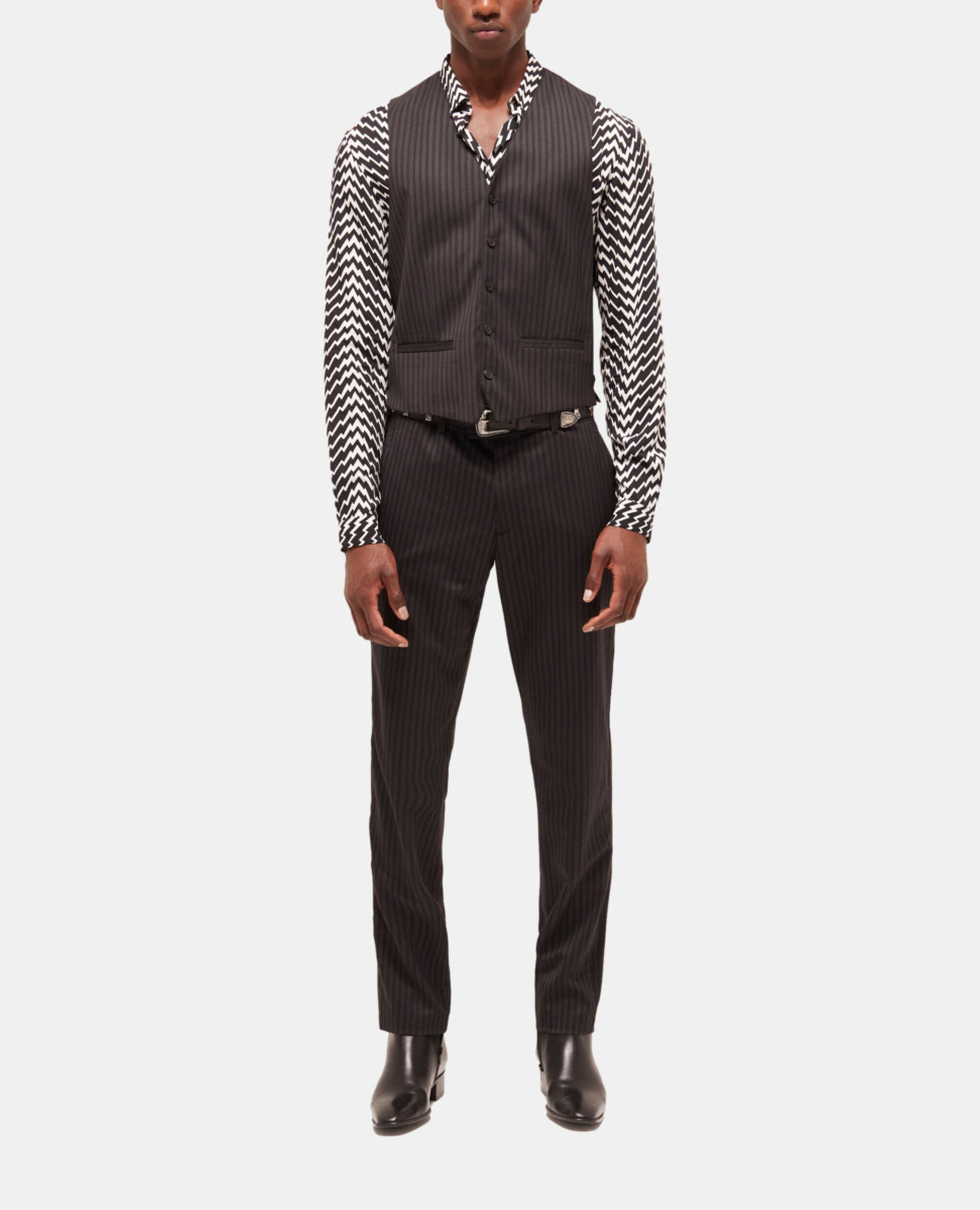 Black wool suit vest, BLACK GREY, hi-res image number null
