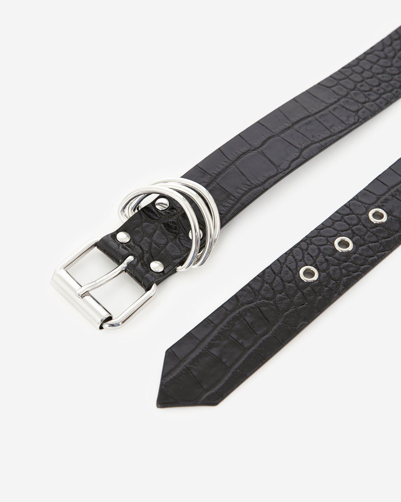The Kooples FEMME BLACK ceinture cuir fine noire à anneaux