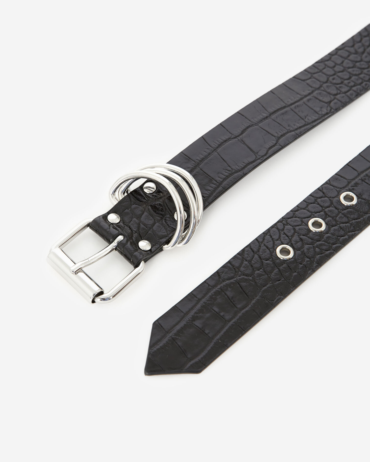 Ceinture cuir fine noire à anneaux, BLACK, hi-res image number null