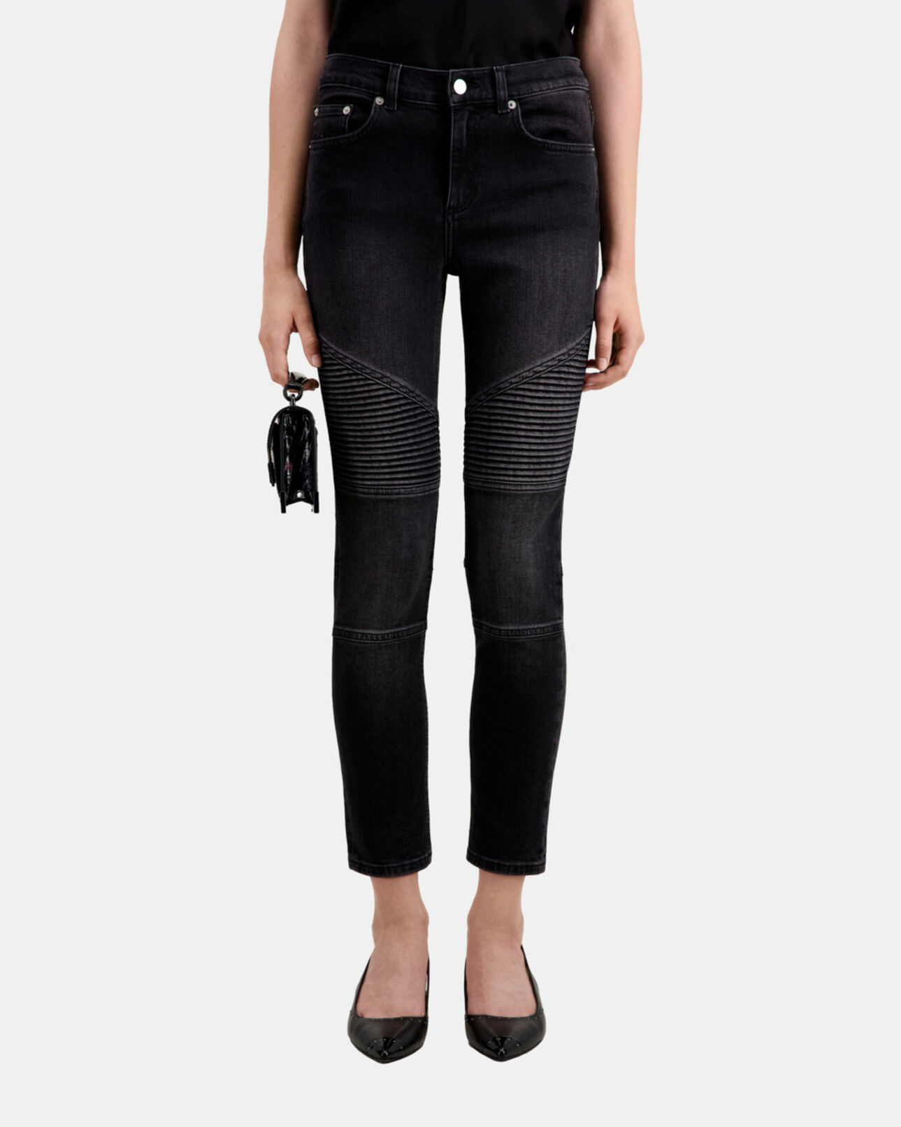 The Kooples WOMEN BLACK WASHED black slim biker jeans