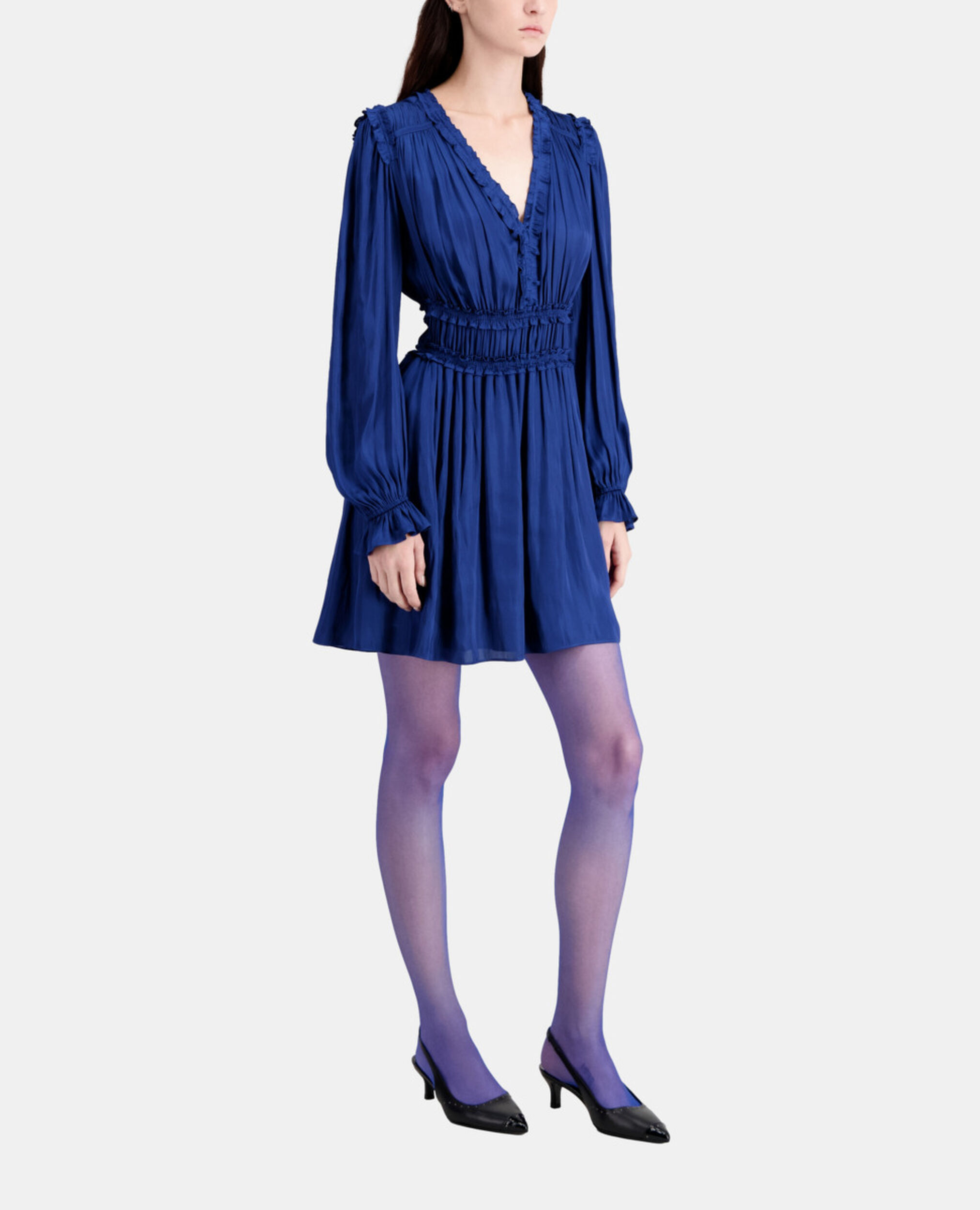 Blaues kurzes Kleid mit Raffungen, NAVY, hi-res image number null
