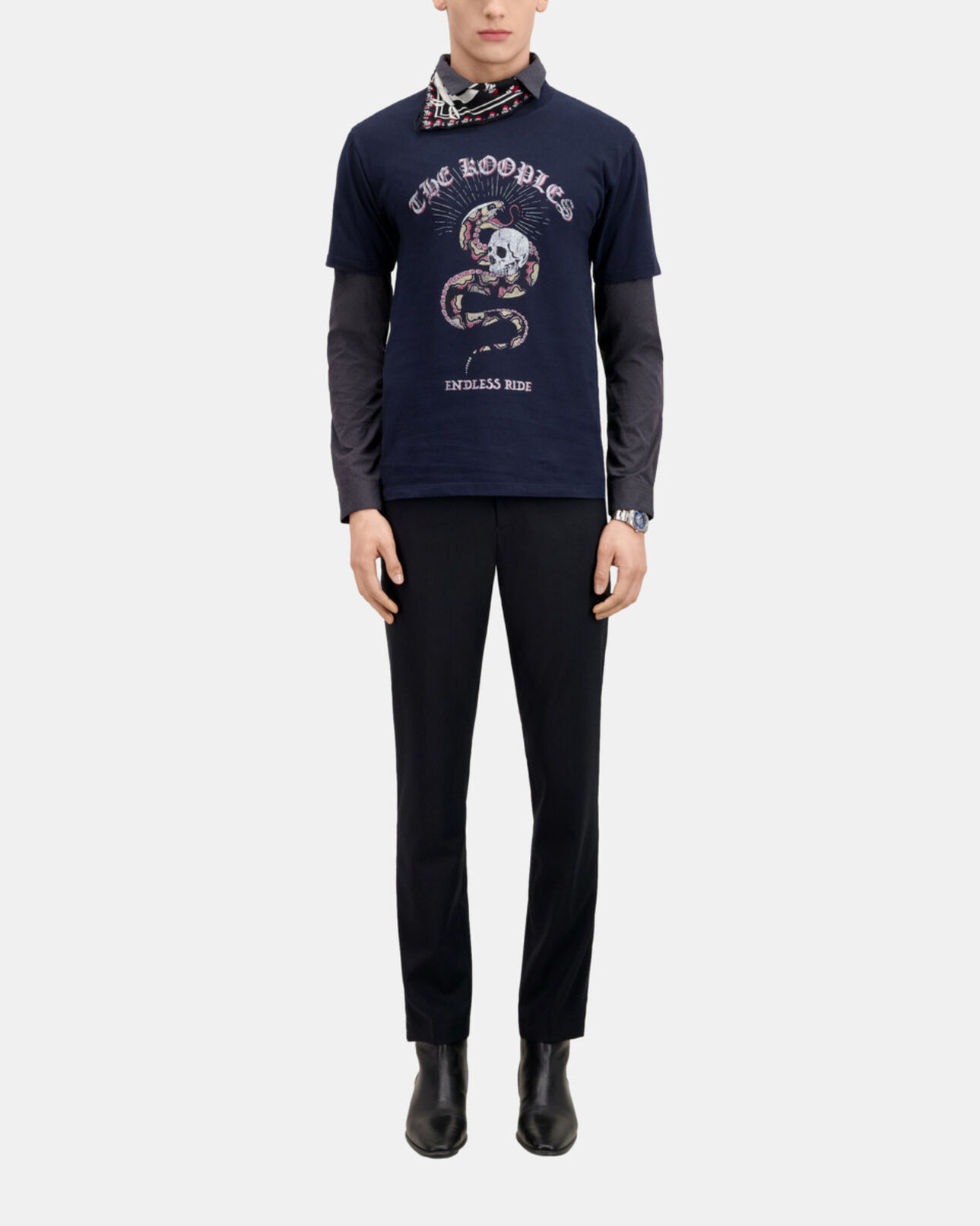 The Kooples MEN WASHED NAVY navy blue t-shirt with sneaky snake serigraphy