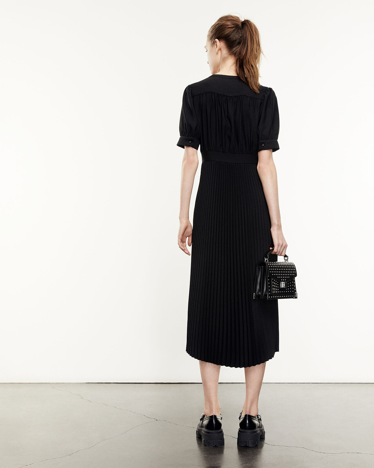 The Kooples WOMEN BLACK long black pleated dress