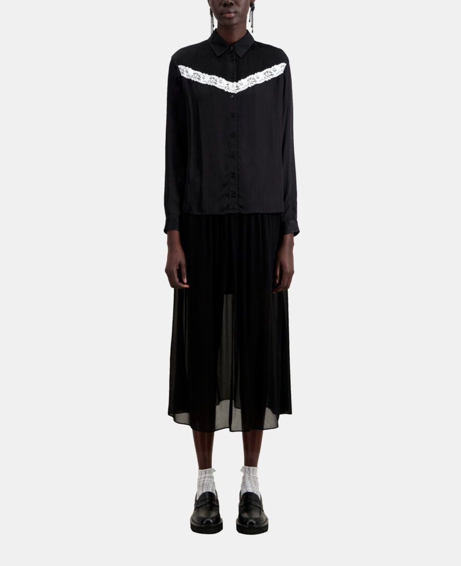 The Kooples FEMME BLACK chemise noire avec détail en dentelle