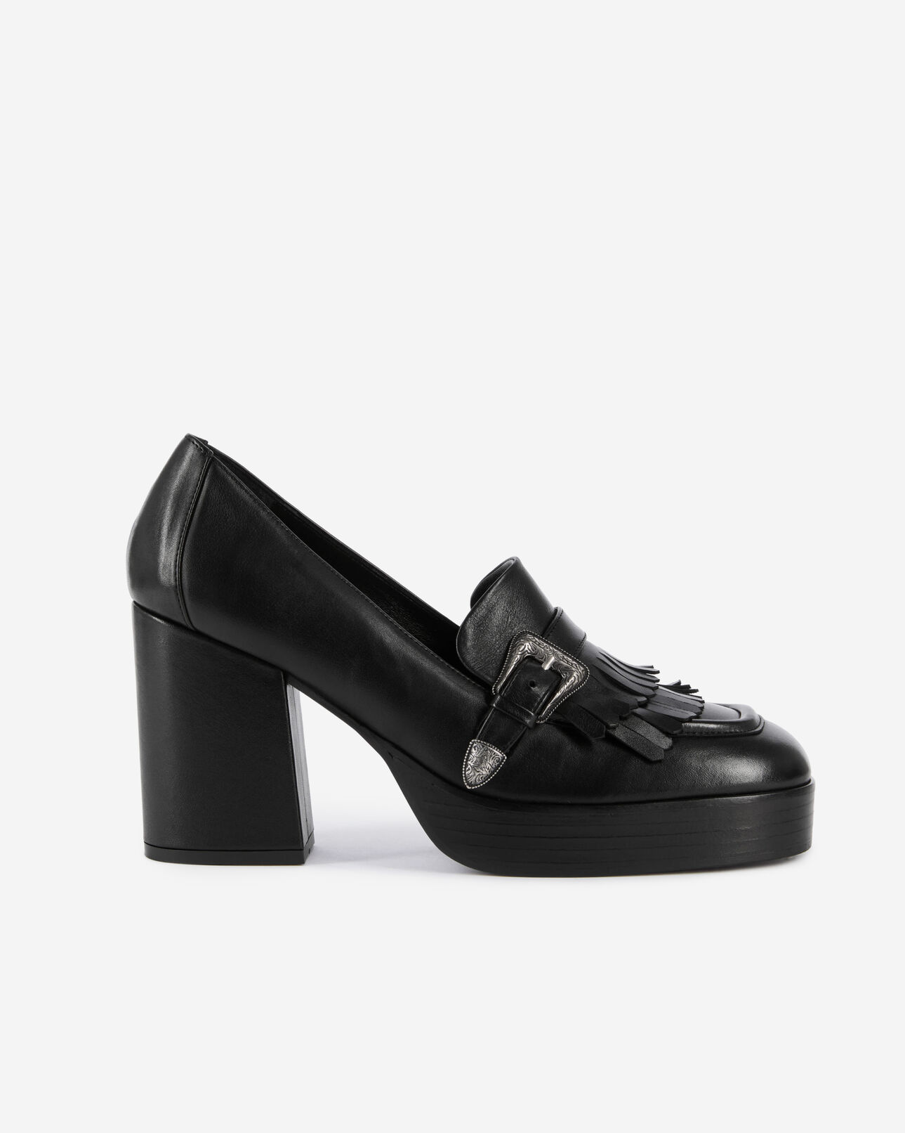 The Kooples WOMEN BLACK black leather heeled loafers