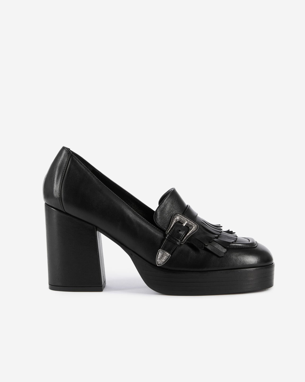 The Kooples DAMEN BLACK schwarze loafer mit absatz aus leder