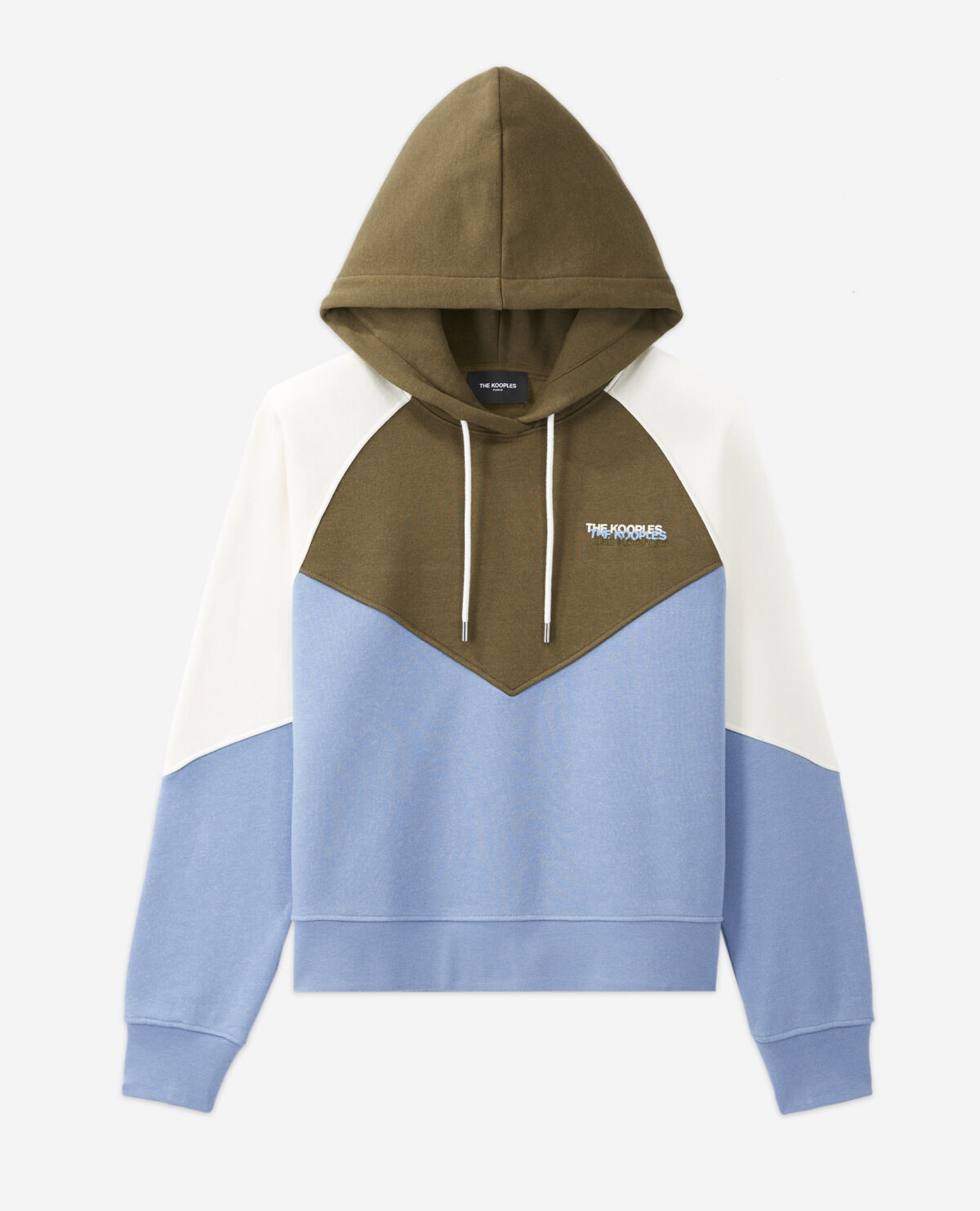 Hooded blue and khaki sweatshirt with logo on chest The Kooples US