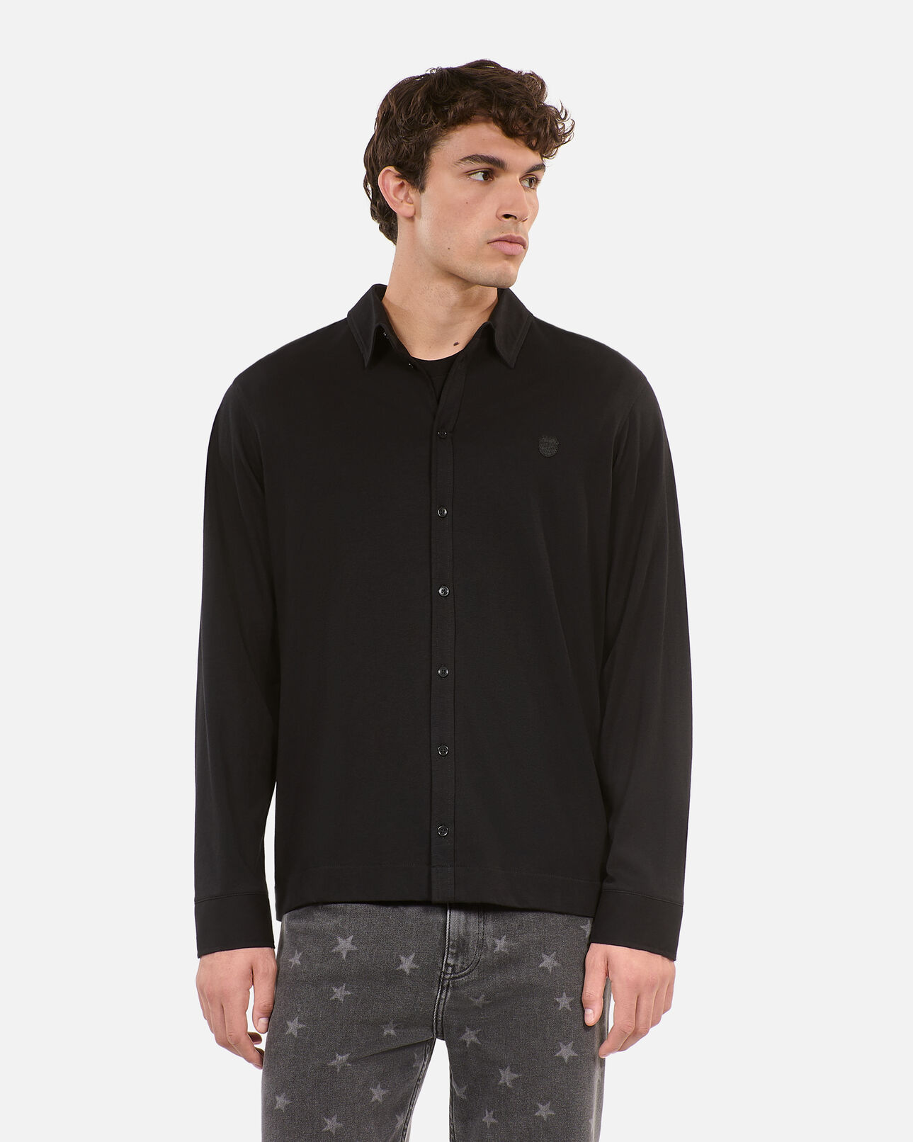 The Kooples MEN BLACK WASHED black shirt-style long-sleeved t-shirt