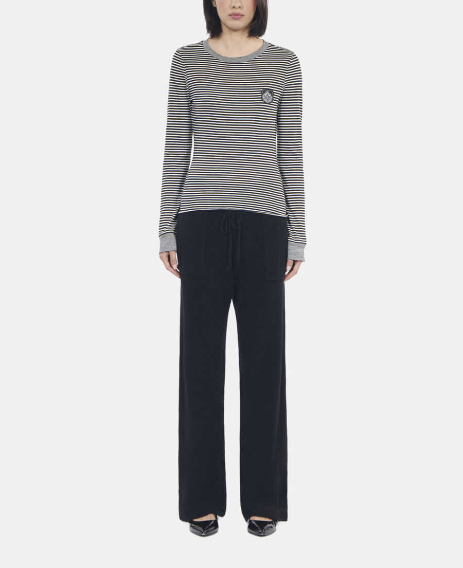 The Kooples DAMEN BLACK / WHITE lang&auml;rmeliges, gestreiftes t-shirt