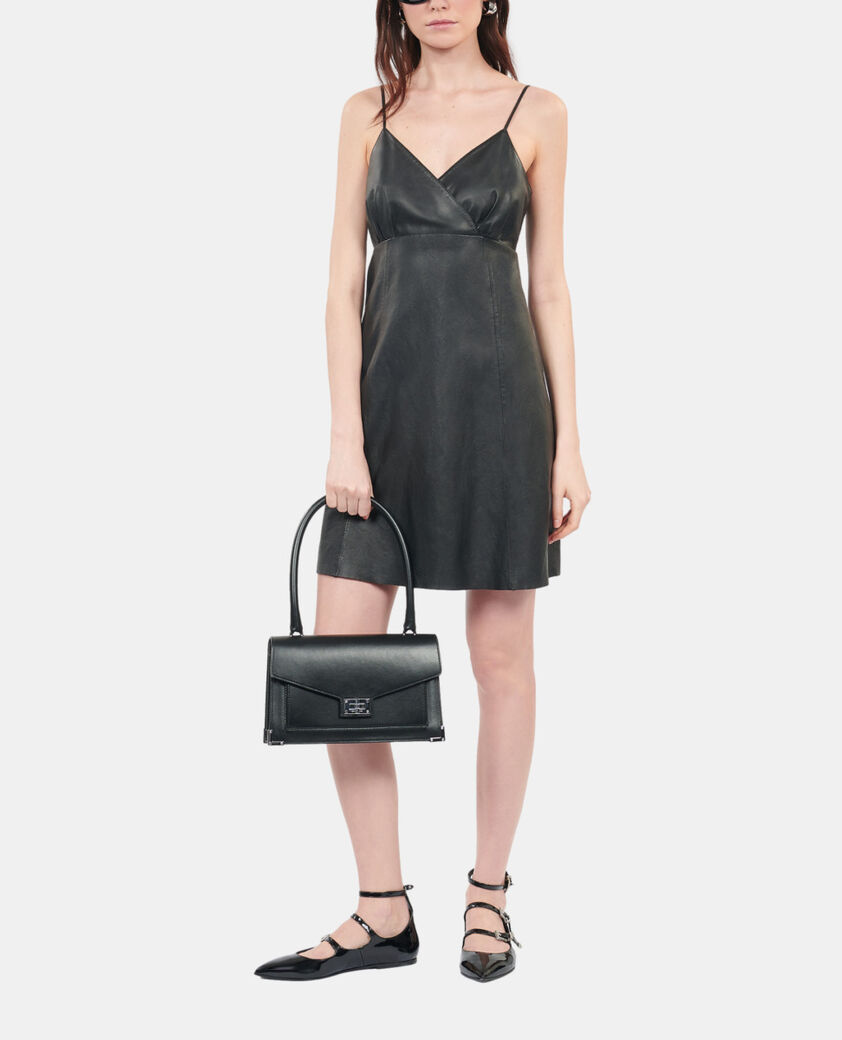 The Kooples FEMME BLACK robe courte en cuir noire