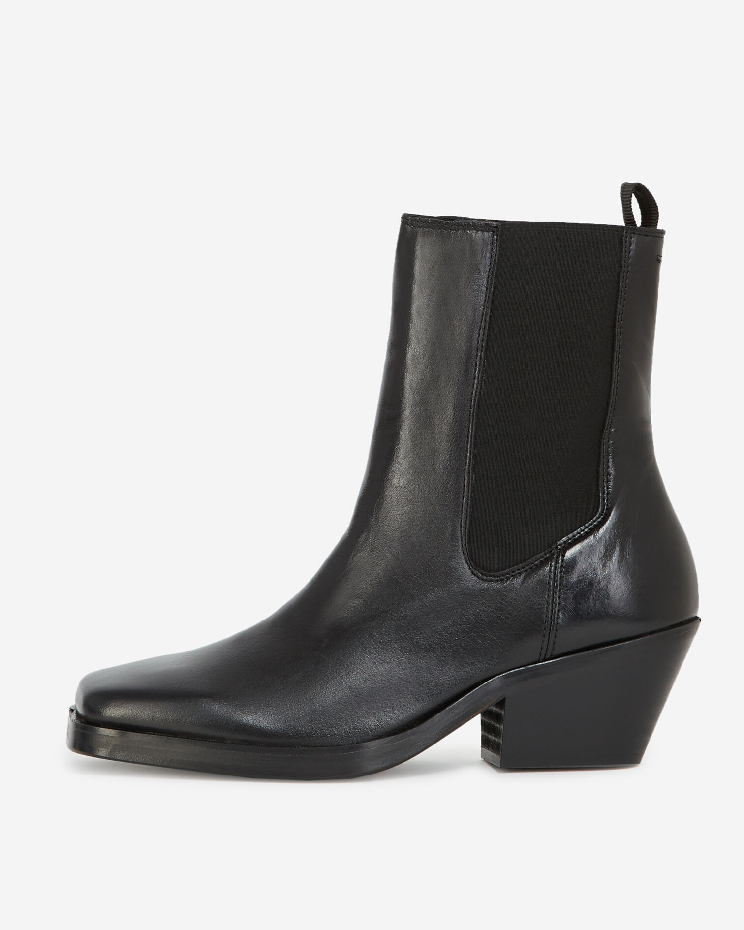 Black leather ankle boots with flat sole, BLACK, hi-res image number null