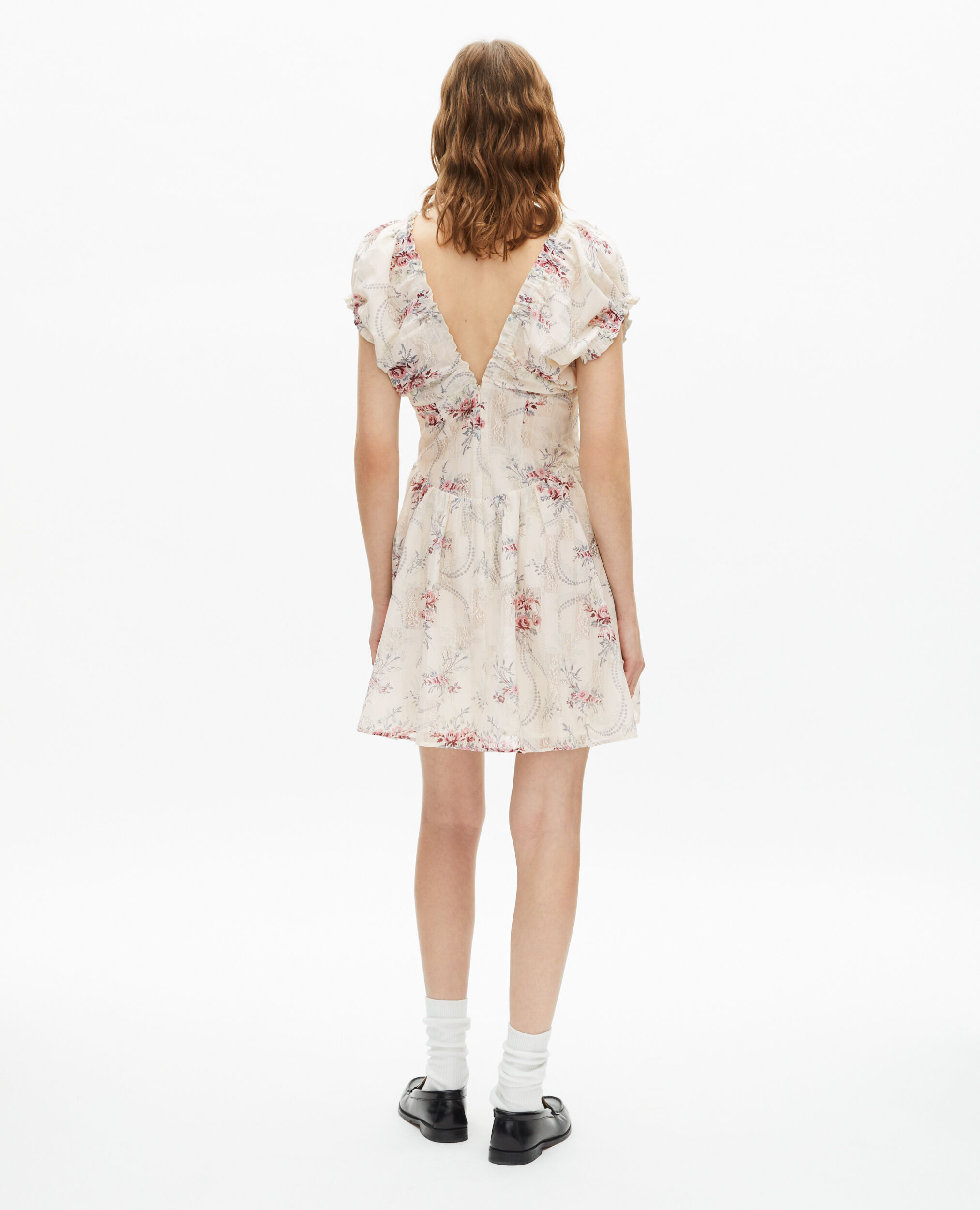 Short white floral print dress, OFF WHITE / PINK, hi-res image number null