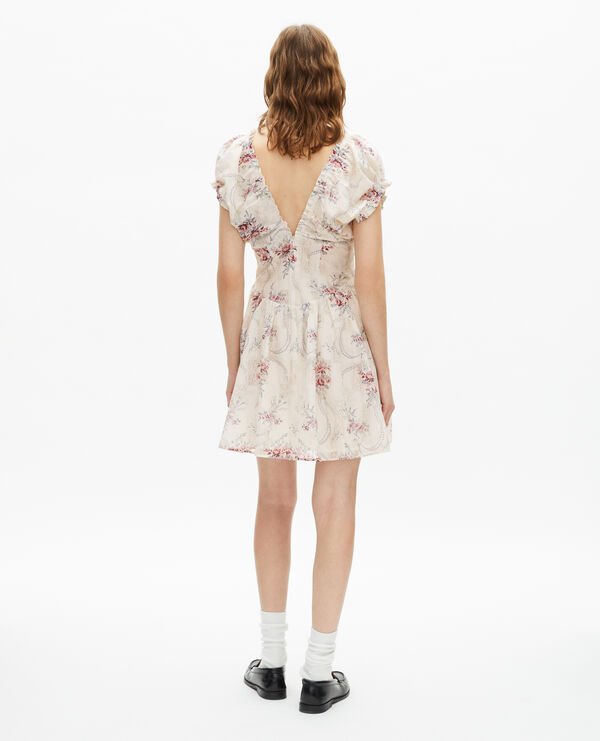 The Kooples FEMME OFF WHITE / PINK robe courte imprimé fleuri blanche