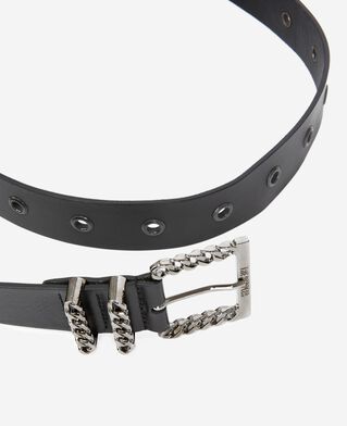 The Kooples WOMEN BLACK leather belt with black chain buckle