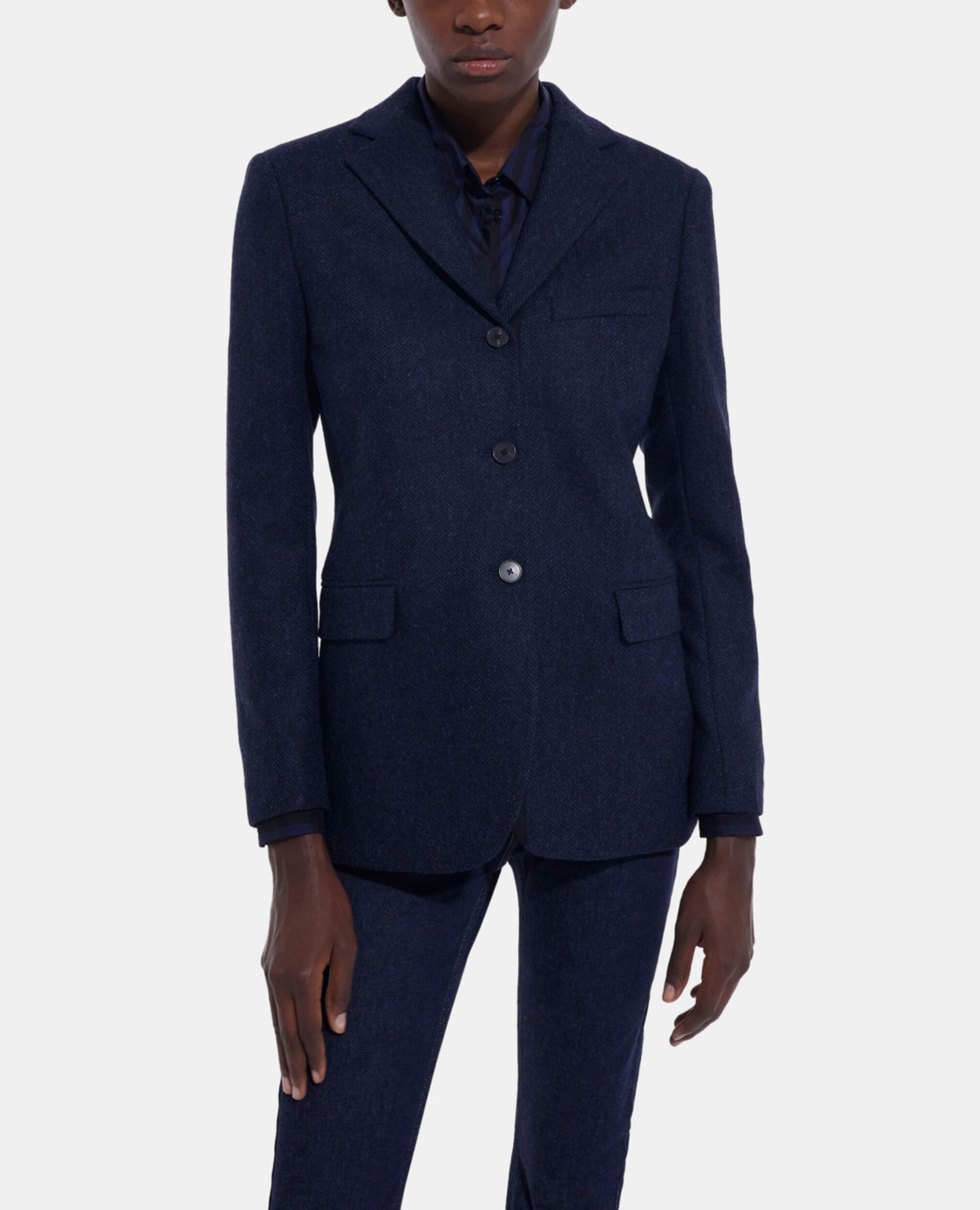 Wool jacket with blue motif, NAVY, hi-res image number null
