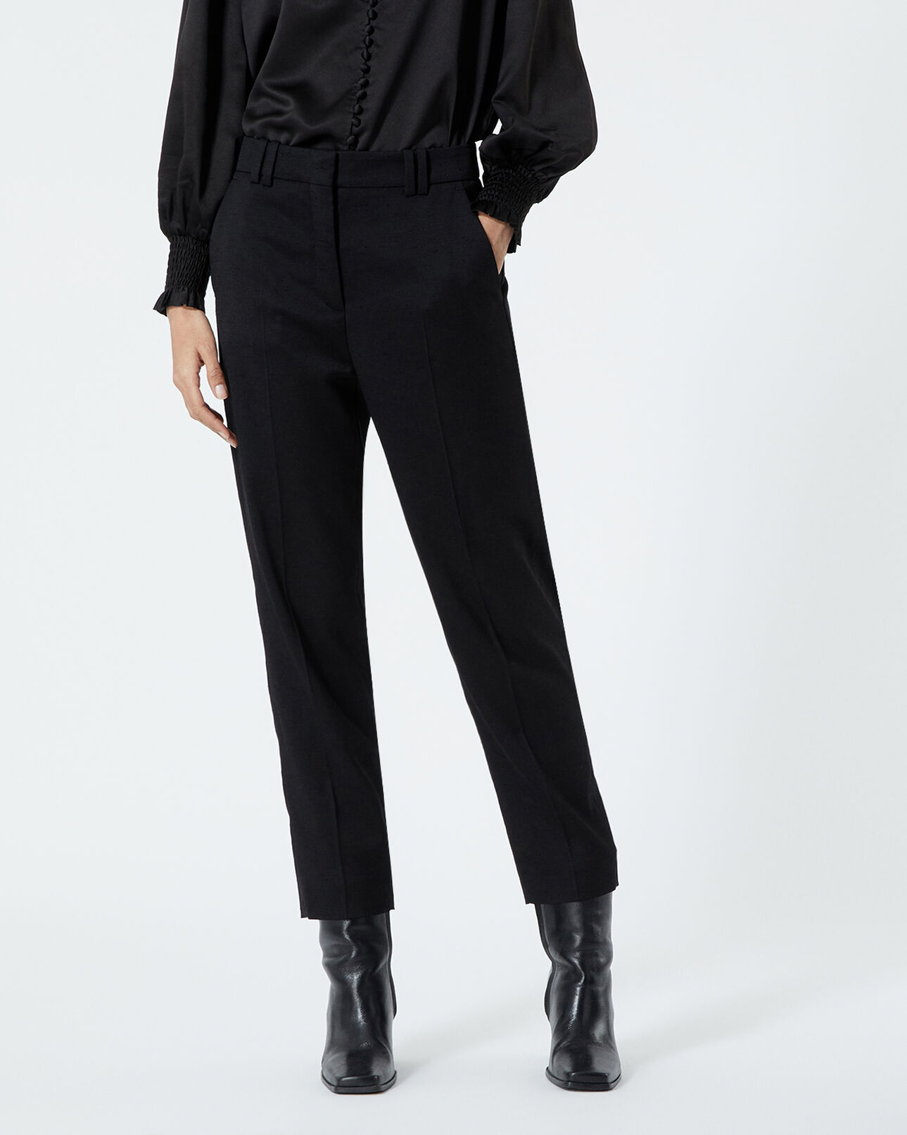 The Kooples WOMEN BLACK formal black pants in textured fabric