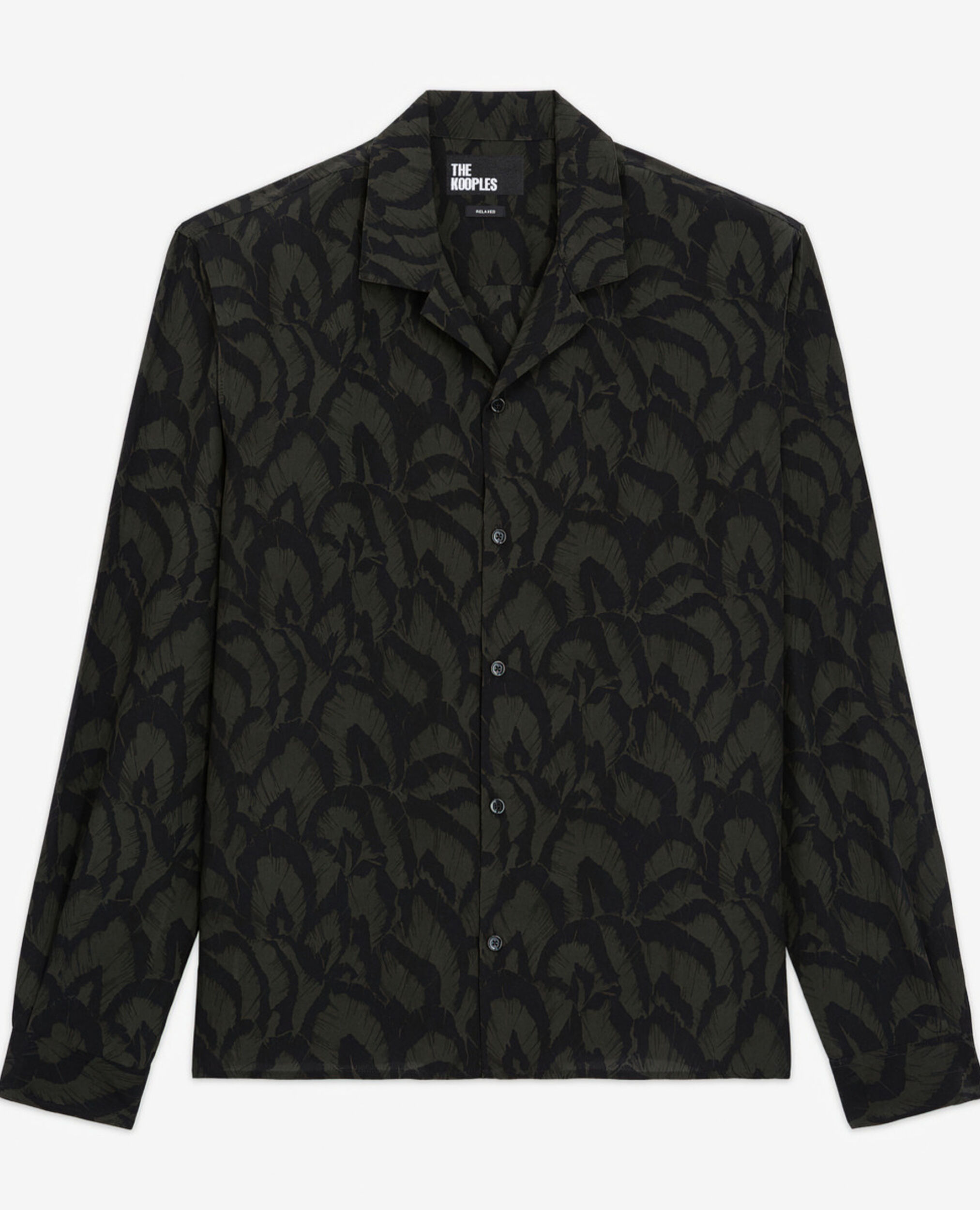 Chemise col hawaïen en soie imprimée, KAKI BLACK, hi-res image number null