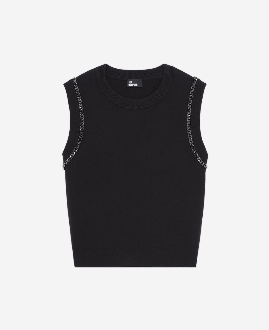 schwarzer pullover aus strick mit ketten