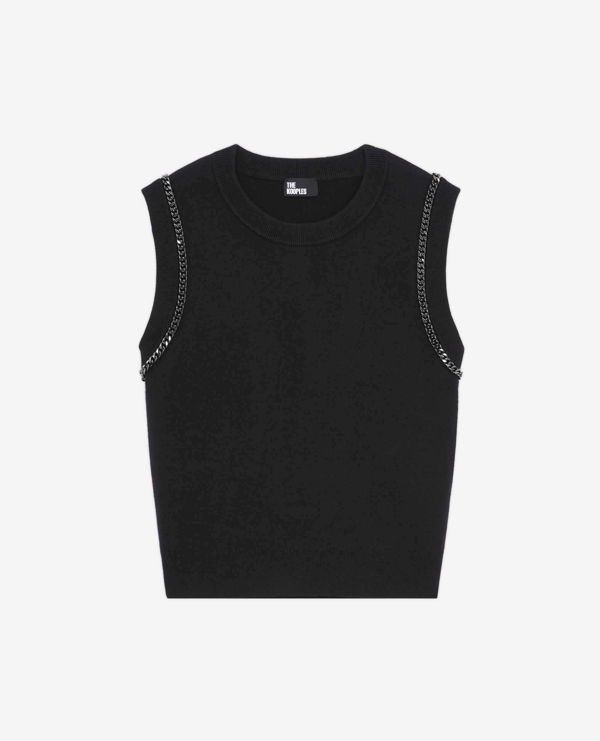 Schwarzer Pullover aus Strick mit Ketten, BLACK, hi-res image number null