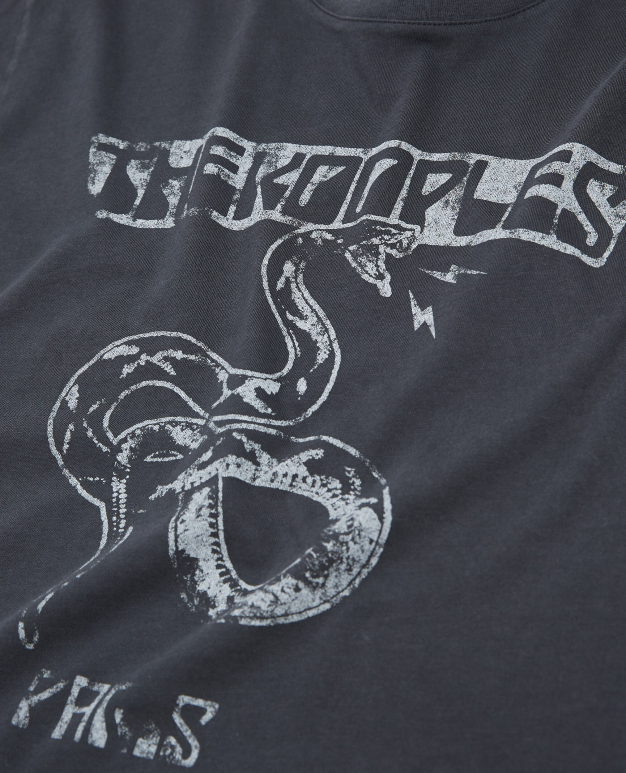 T-shirt noir délavé coton motif serpent, BLACK WASHED, hi-res image number null