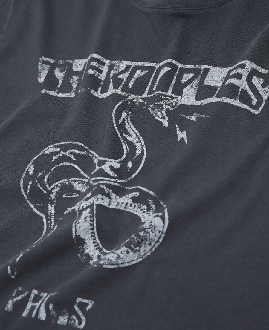 faded black t-shirt in cotton w/snake motif