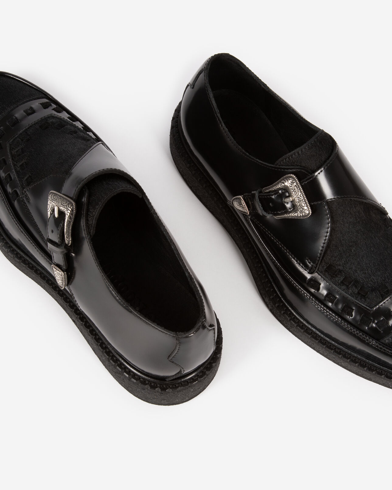 The Kooples FEMME BLACK derbies en cuir et effet poulain noir