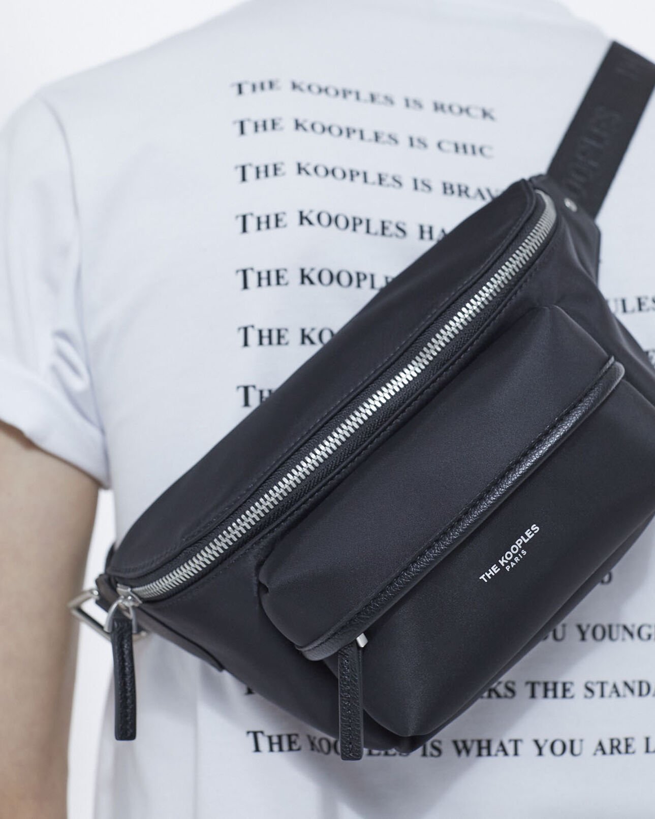 The Kooples MEN BLACK black waist bag with tape logo