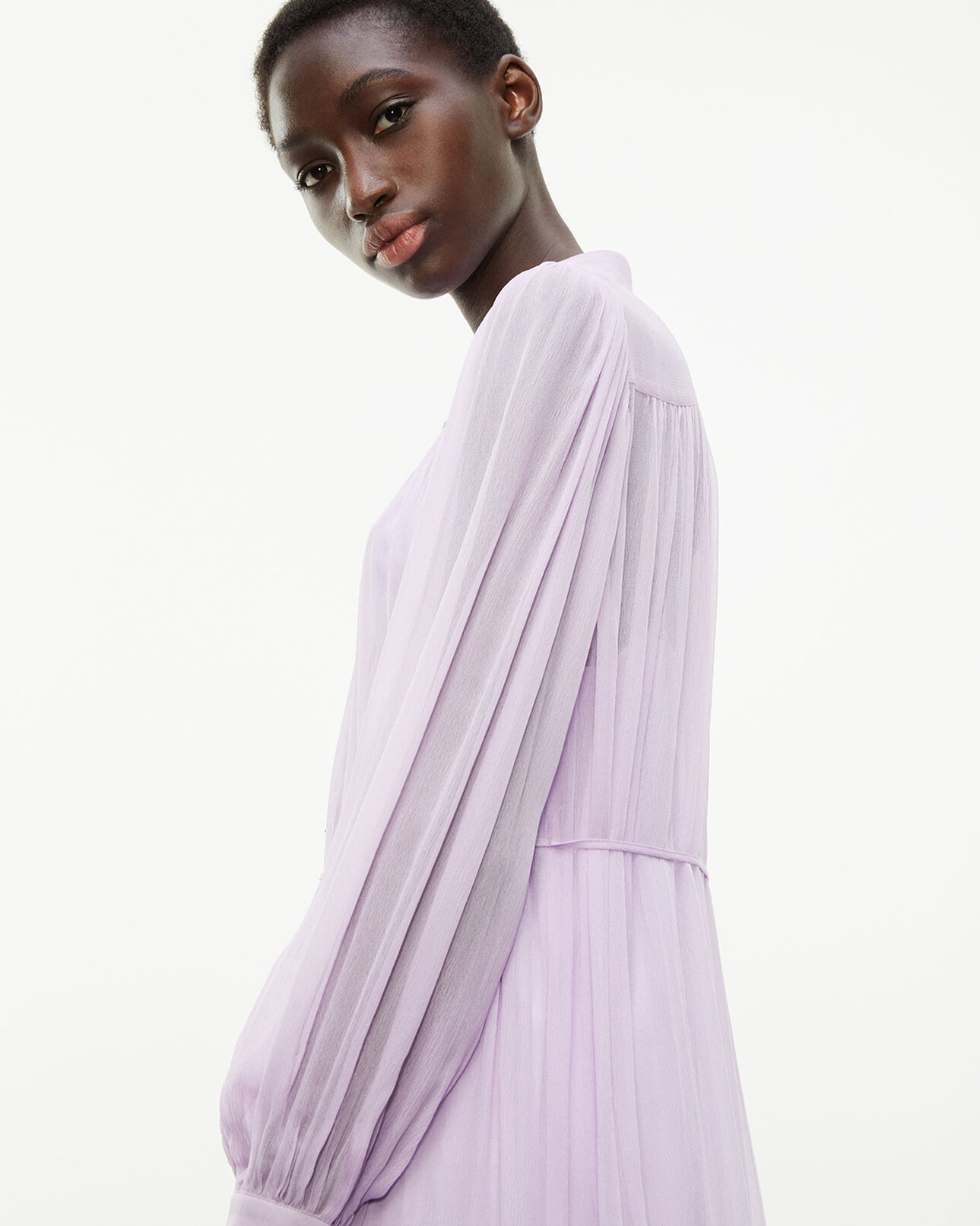 The Kooples FEMME MAUVE robe longue violette à volants ceinturée