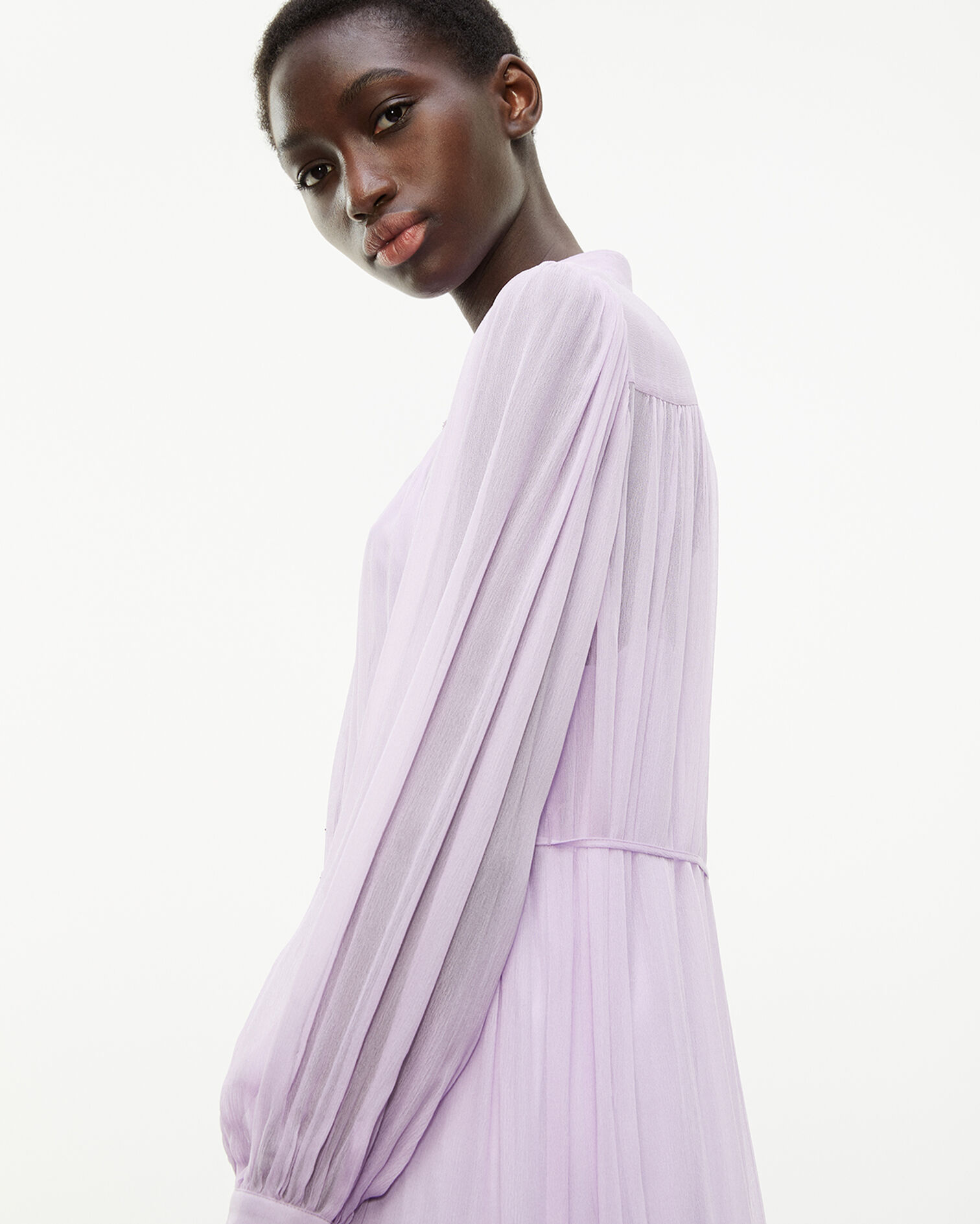 Robe longue violette à volants ceinturée, MAUVE, hi-res image number null