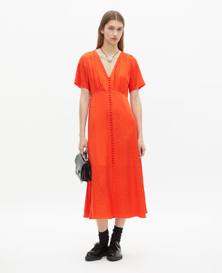 The Kooples FEMME ORANGE RED robe longue en jacquard motif léopard orange