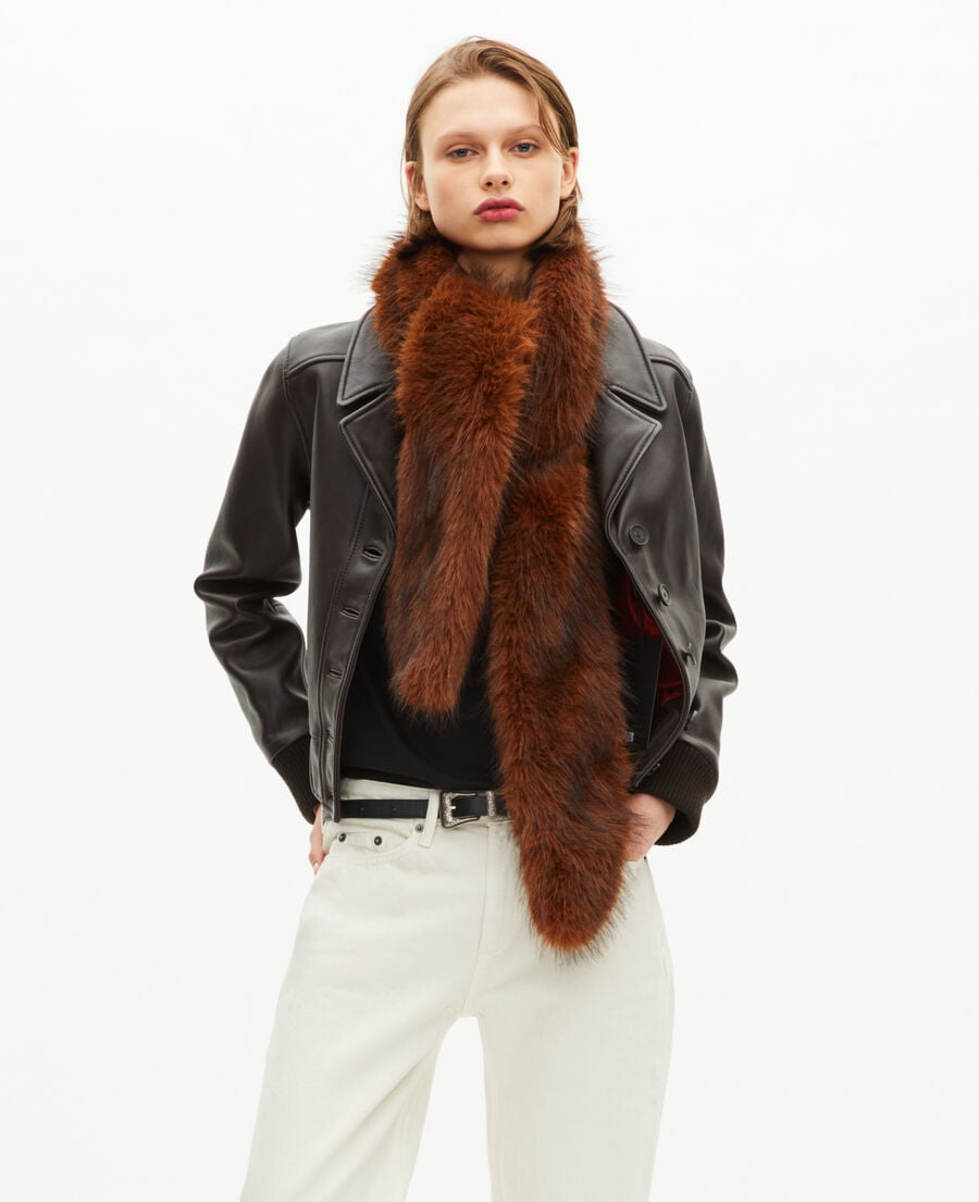 The Kooples FEMME SAFRAN col effet fourrure marron