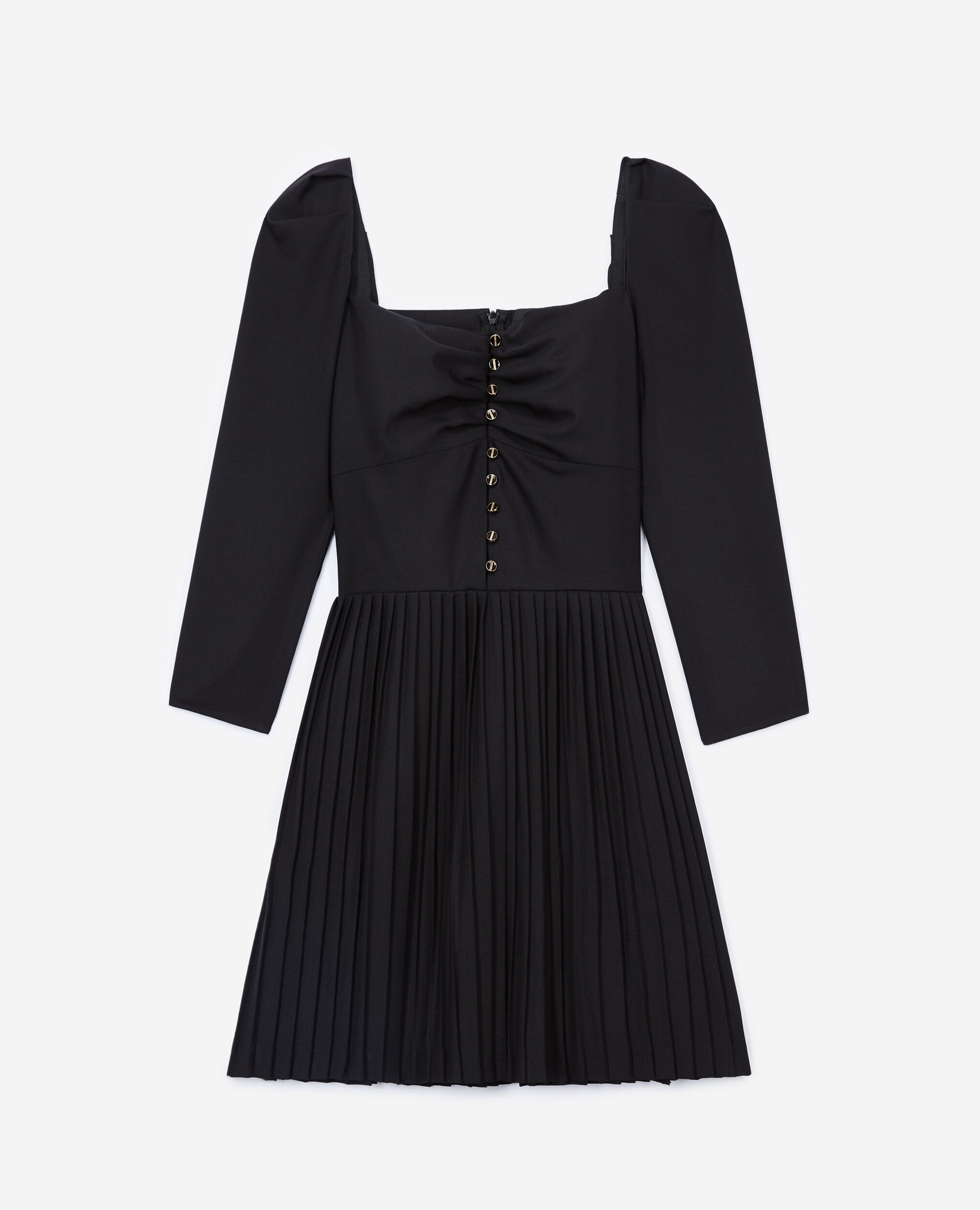 Vestido lana negro detalle plisado, BLACK, hi-res image number null