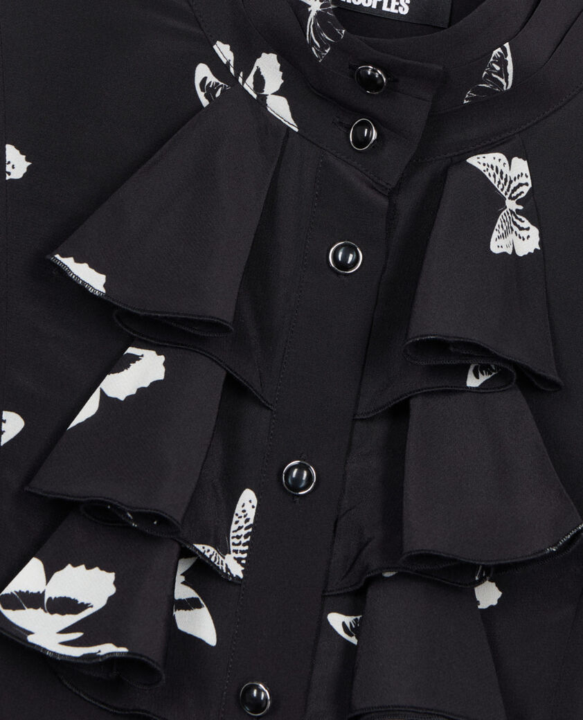 The Kooples MUJER BLACK WHITE camisa seda estampada mariposas