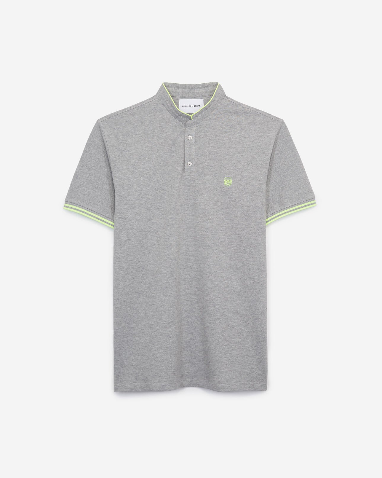 The Kooples MEN MID GREY / PETROL BLUE light grey polo shirt, cotton w/yellow edging