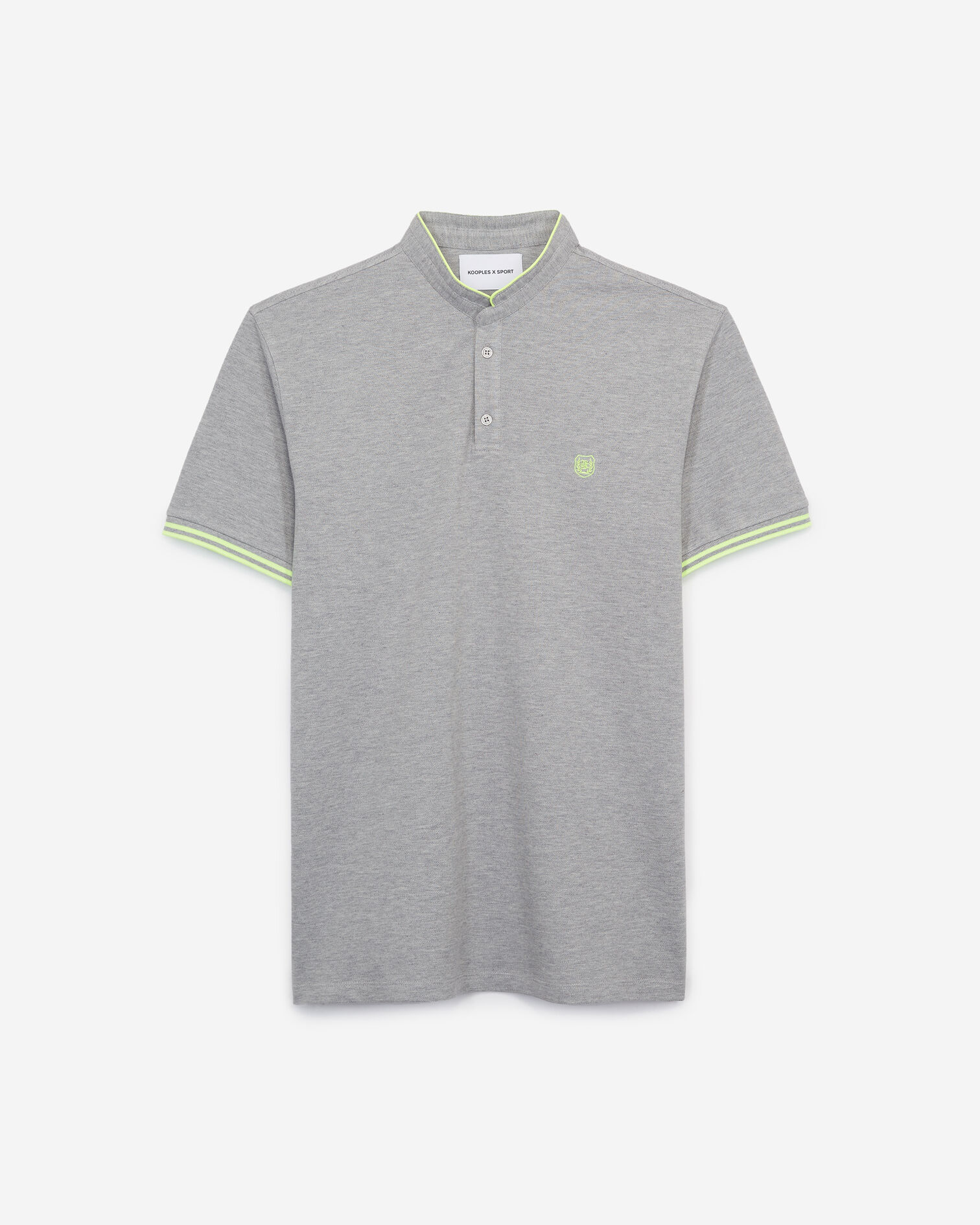 Light grey polo shirt, cotton w/yellow edging, MID GREY / PETROL BLUE, hi-res image number null