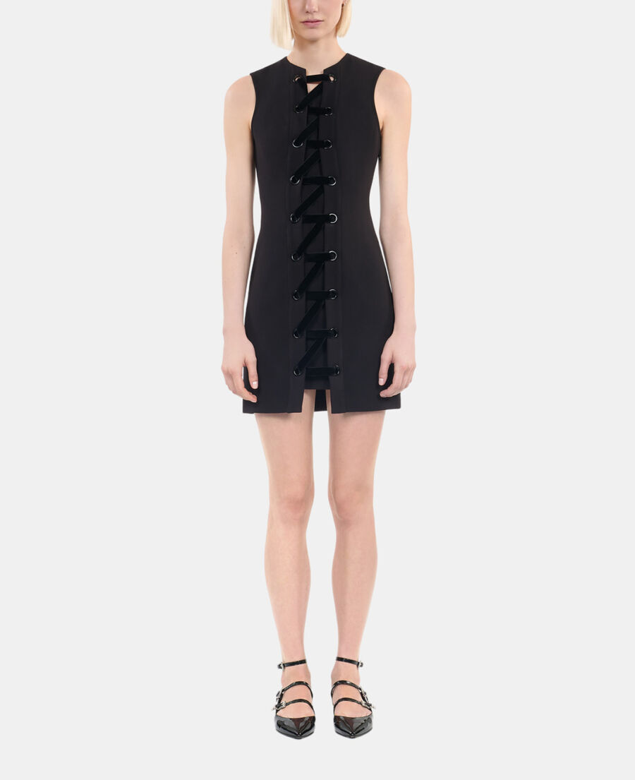 The Kooples FEMME BLACK robe courte avec laçage noire