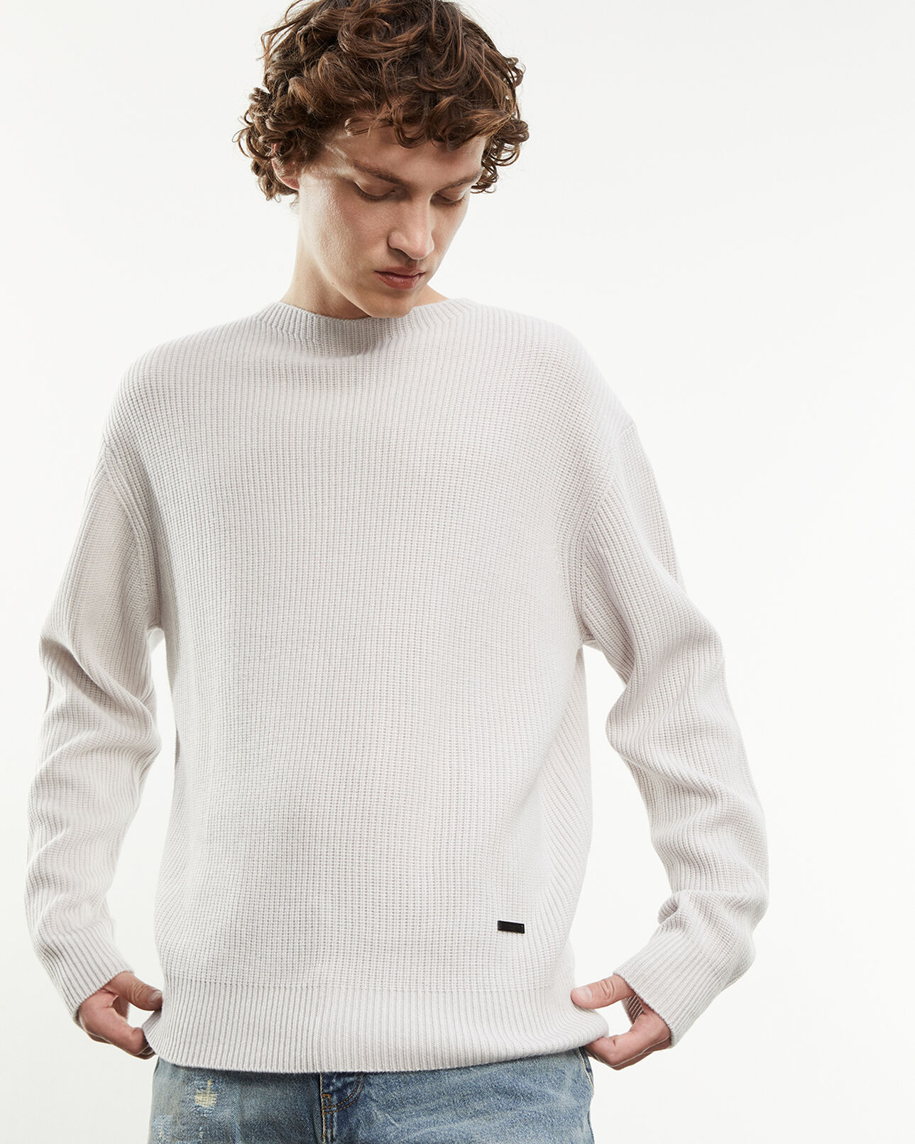The Kooples MEN ECRU knit ecru sweater with high neck