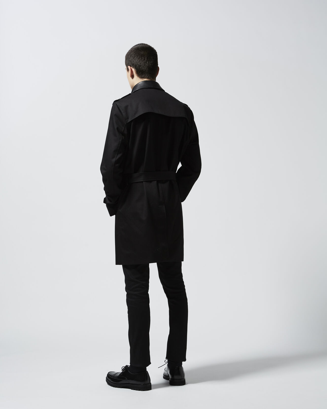 The Kooples HOMME BLACK trench noir coton style croisé col cuir