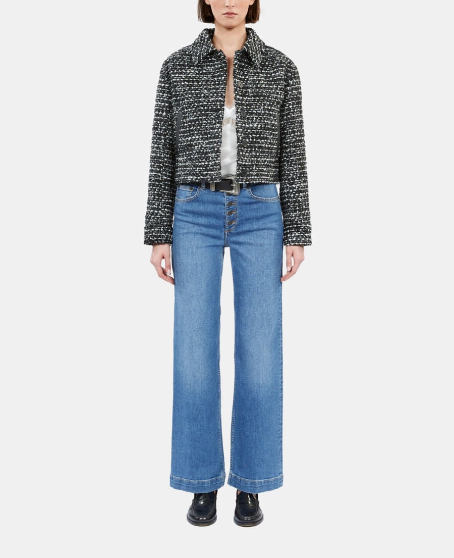 The Kooples FEMME BLACK WHITE blouson en tweed noir et blanc