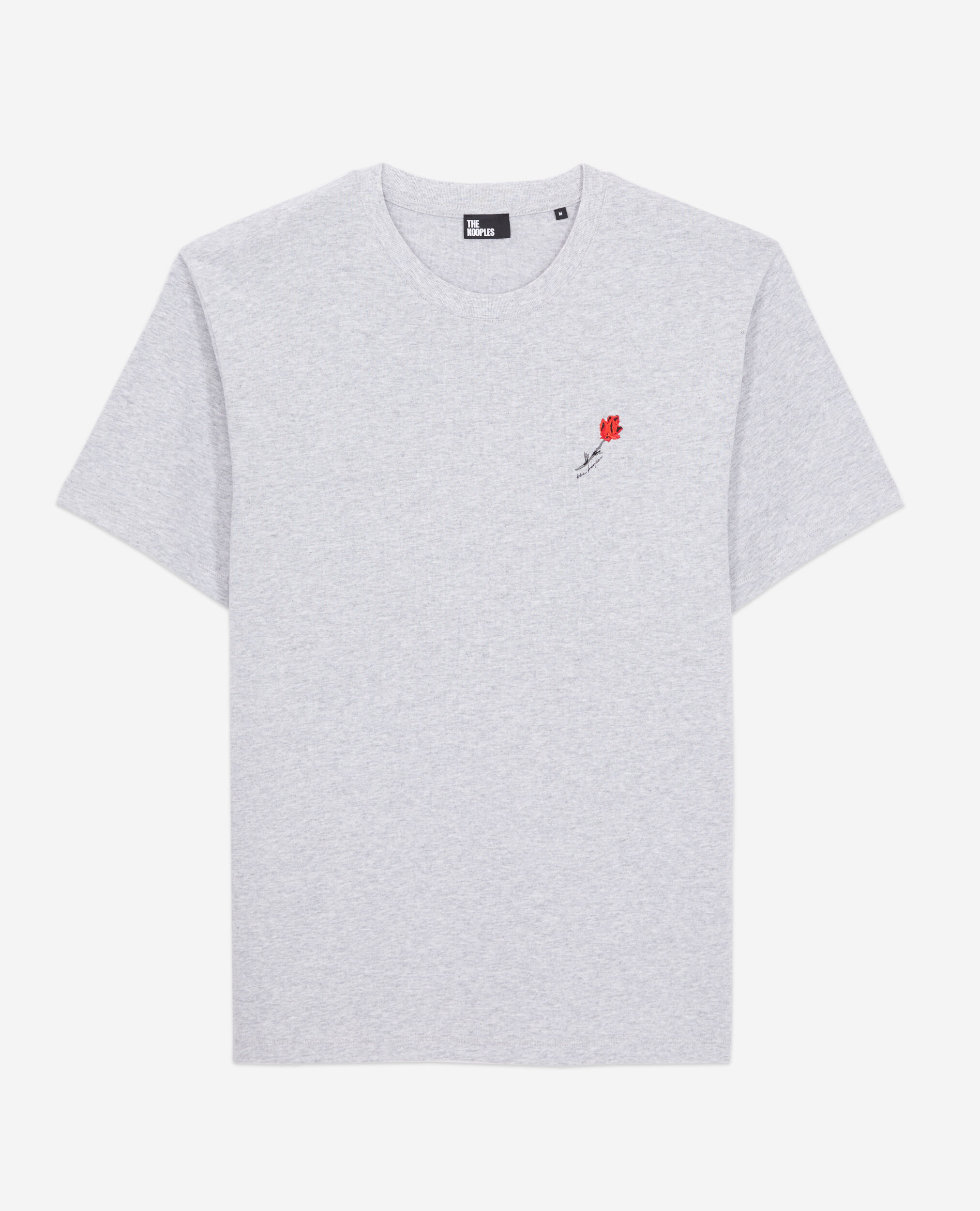 Graues T-Shirt Herren mit Blumen-Stickerei, GRIS CLAIR, hi-res image number null