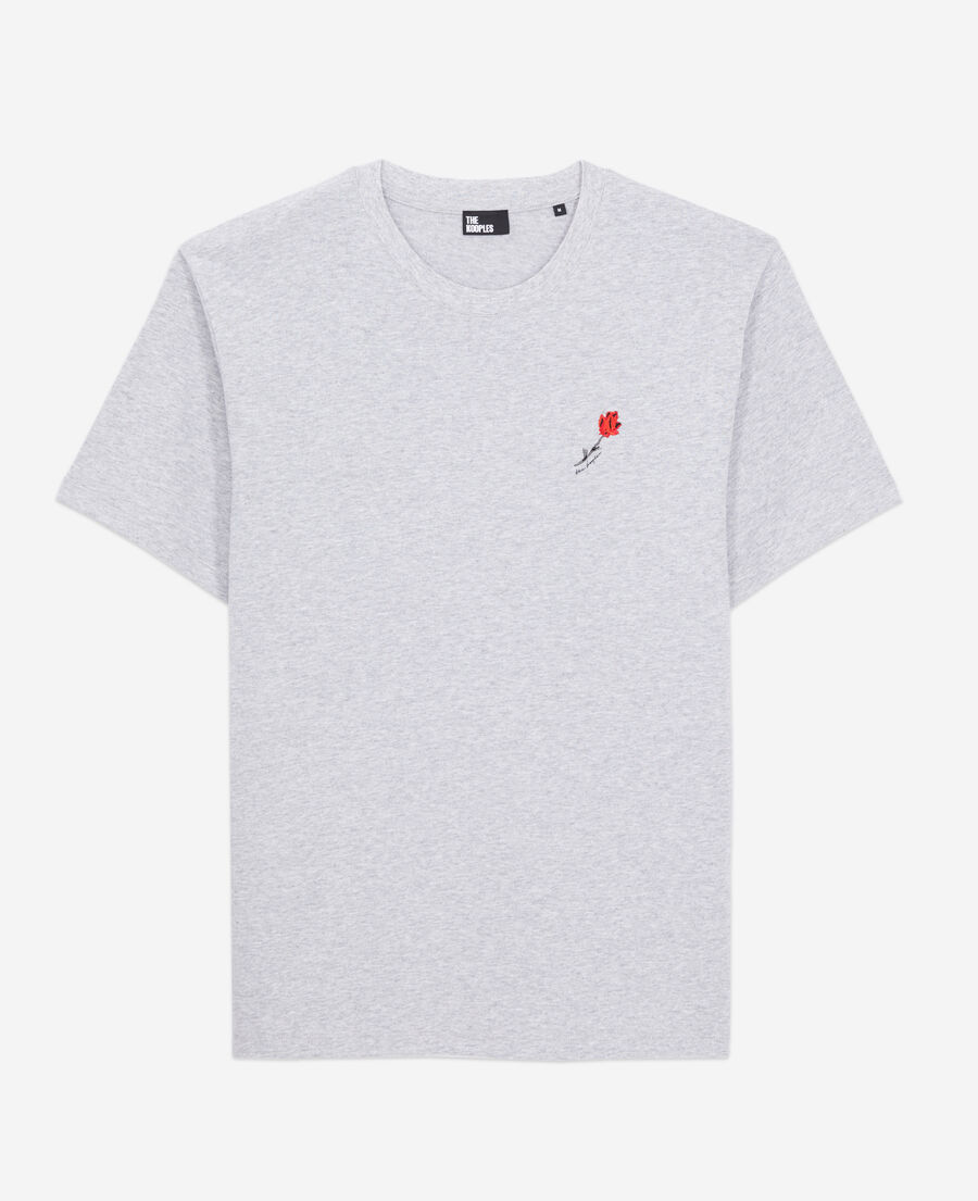 men's grey t-shirt with flower embroidery
