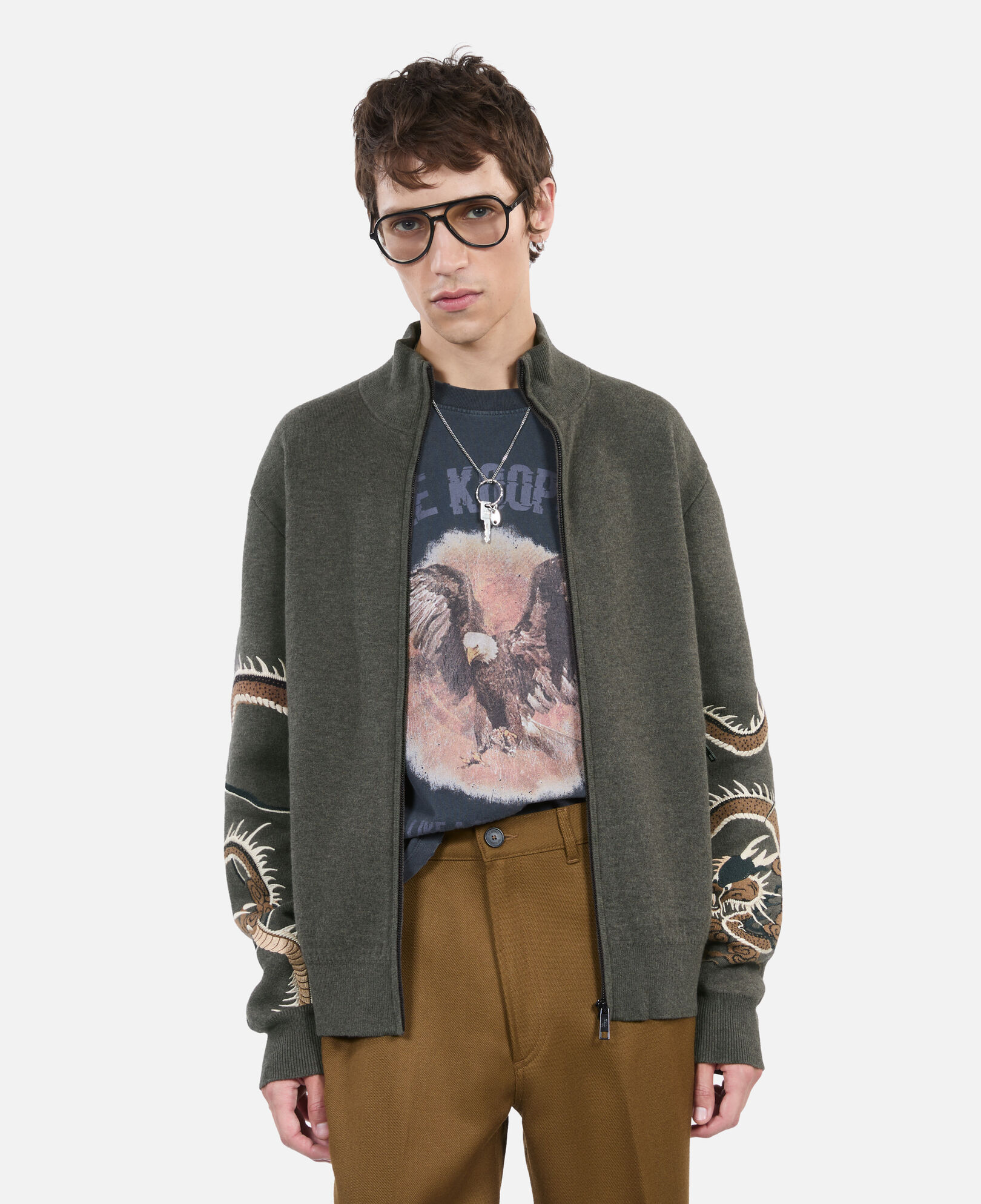 The Kooples MEN KAKI khaki wool blend cardigan
