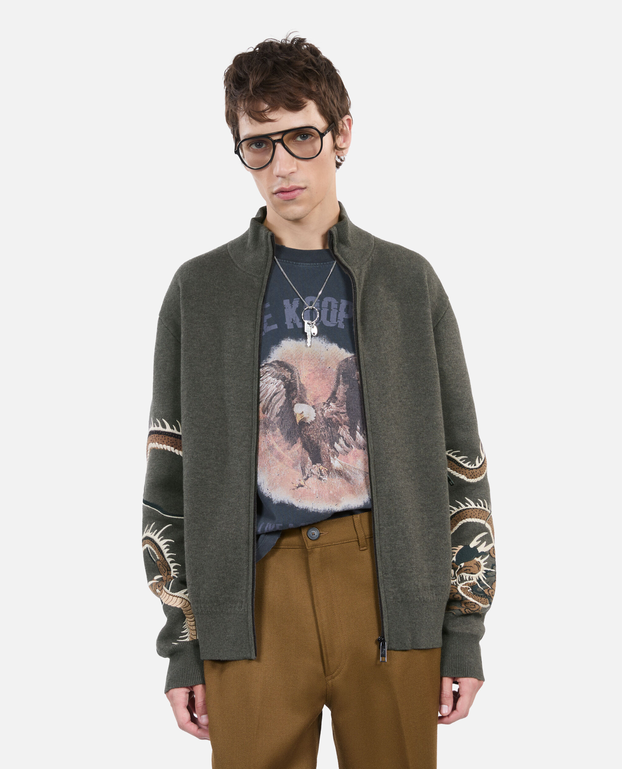 Khaki wool blend cardigan, KAKI, hi-res image number null