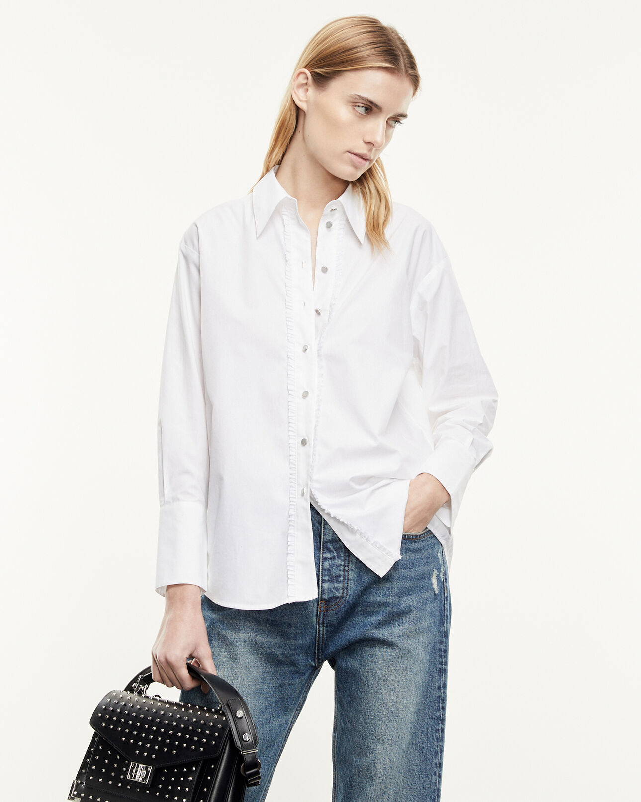 The Kooples WOMEN WHITE white cotton shirt with frills