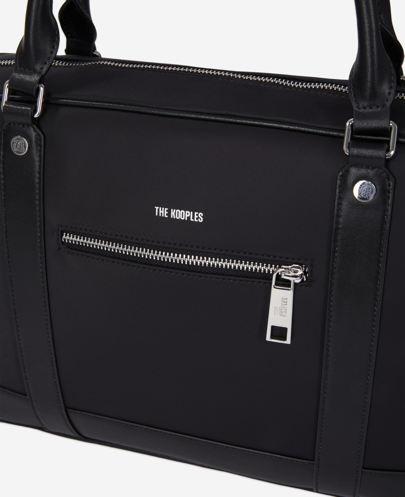 The Kooples MEN BLACK briefcase in black leather and nylon fiber