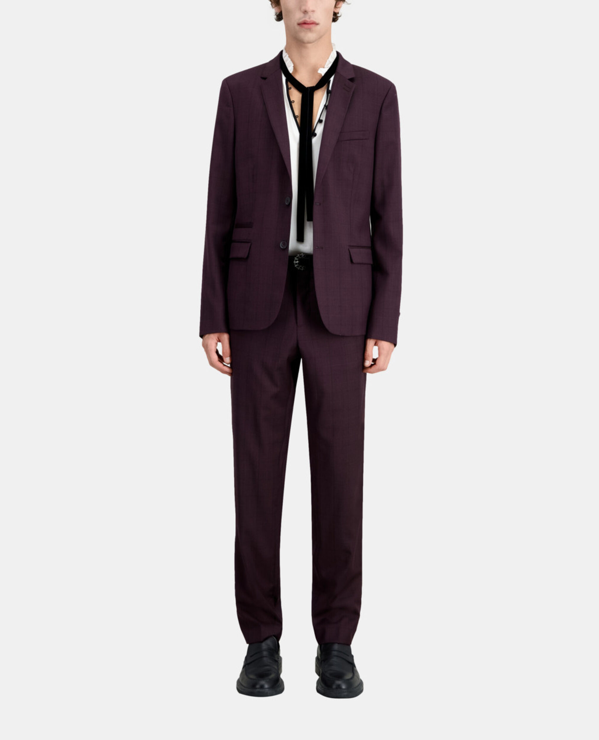 Burgundy checked wool suit jacket, BORDEAUX, hi-res image number null