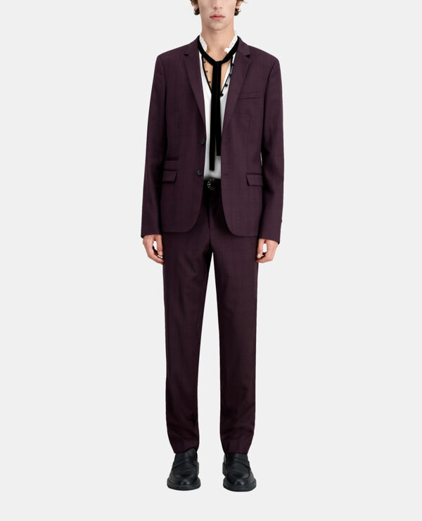 veste de costume bordeaux en laine à carreaux