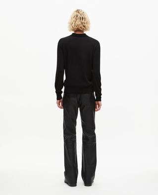 The Kooples HOMME BLACK pull col polo en laine mérinos noir