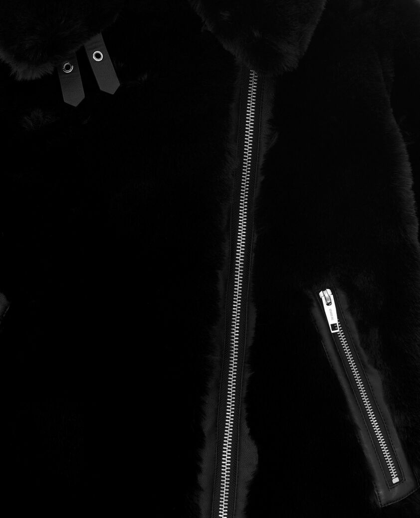 The Kooples DAMEN BLACK fliegerjacke mit pelzoptik schwarz