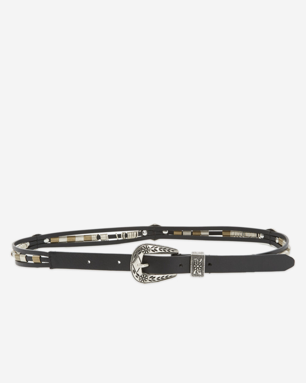 The Kooples DAMEN BLACK schwarzer ledergürtel mit western-schließe
